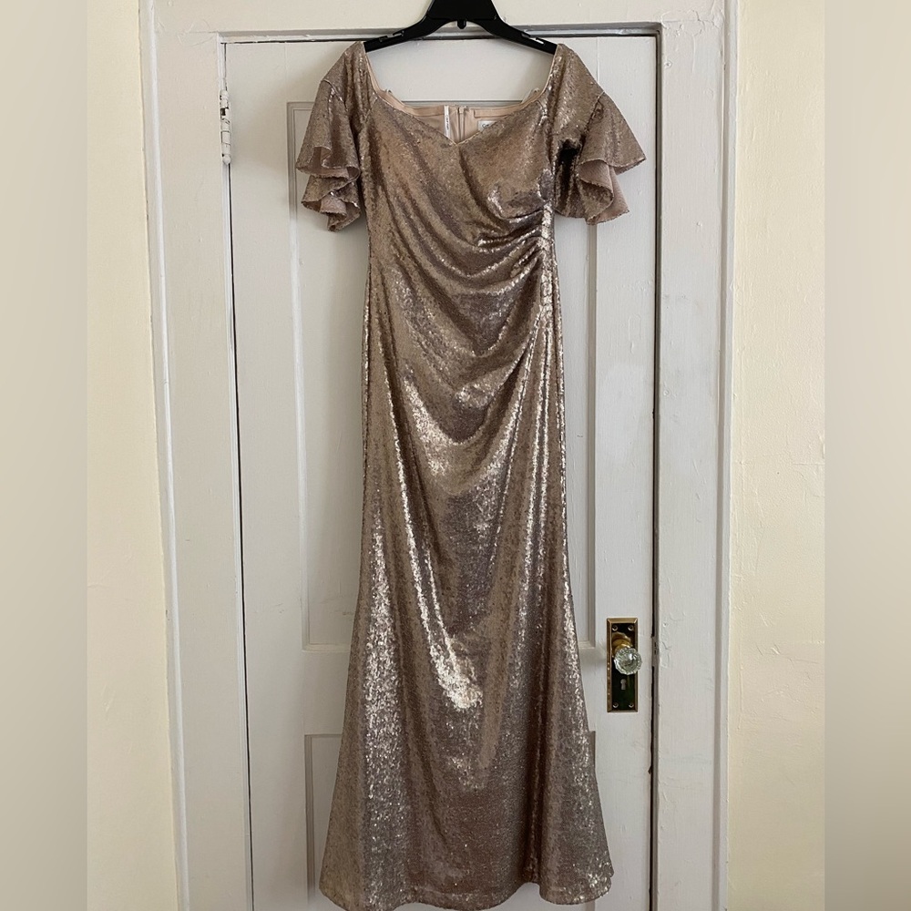 Calvin Klein Champagne Sequin Formal Dress Size 8 - Off Shoulder